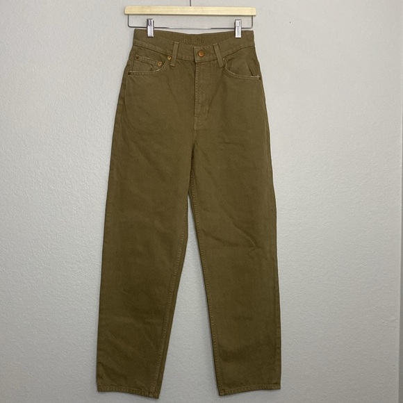 Mother Snacks High Waisted Double Stack Ankle Straight Leg Jeans Army Green 25 - Picture 3 of 14